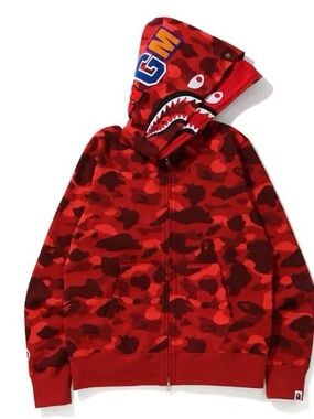 Bape Red Camo Shark Zip Hoodie